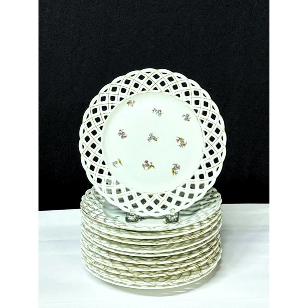 Reticulated Dessert Plate Charles Ahrenfeldt Circa 1880 (set of 11)